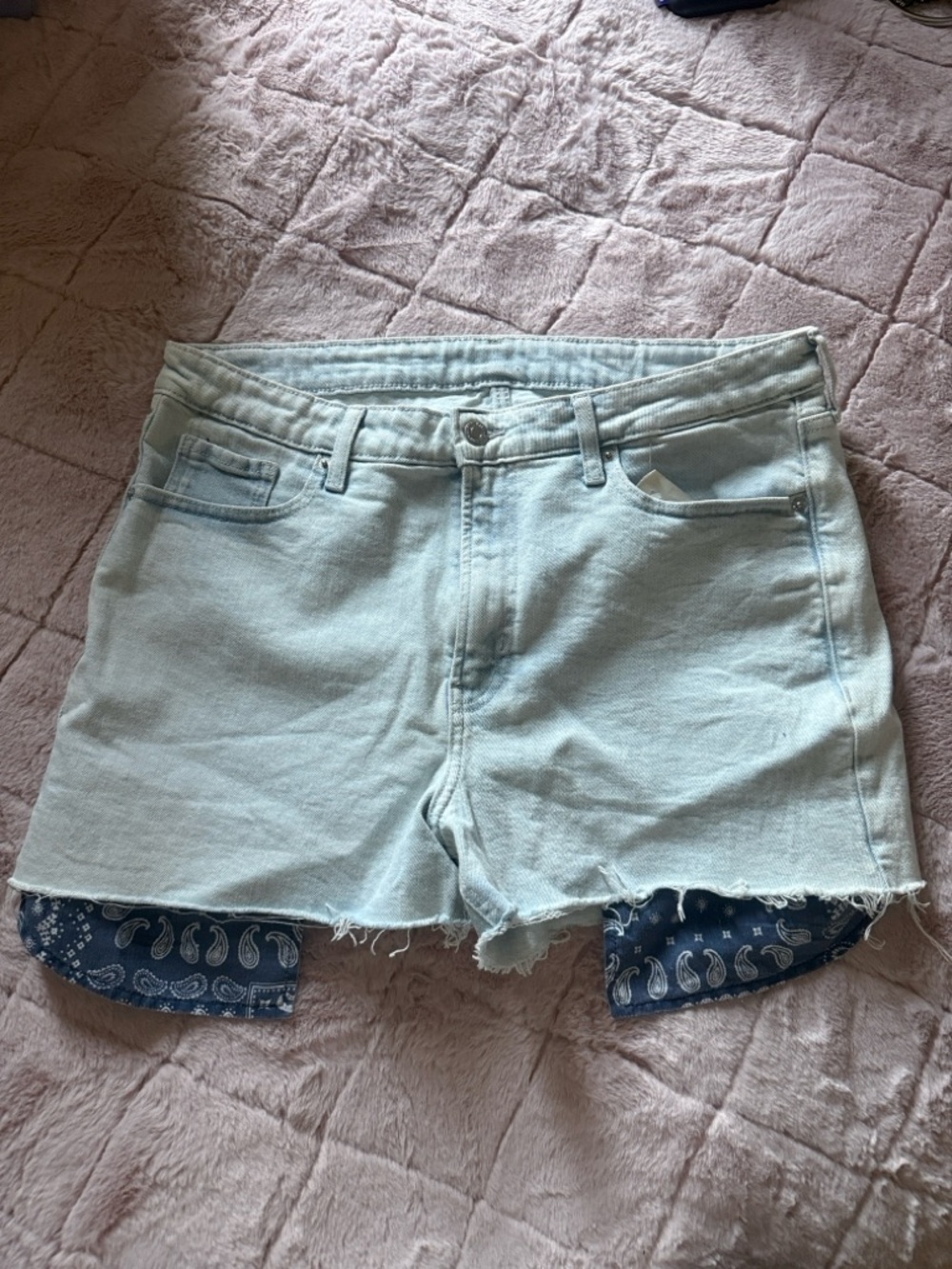 Old Navy Light Blue Denim Cutoff Shorts with Navy Bandana Trim